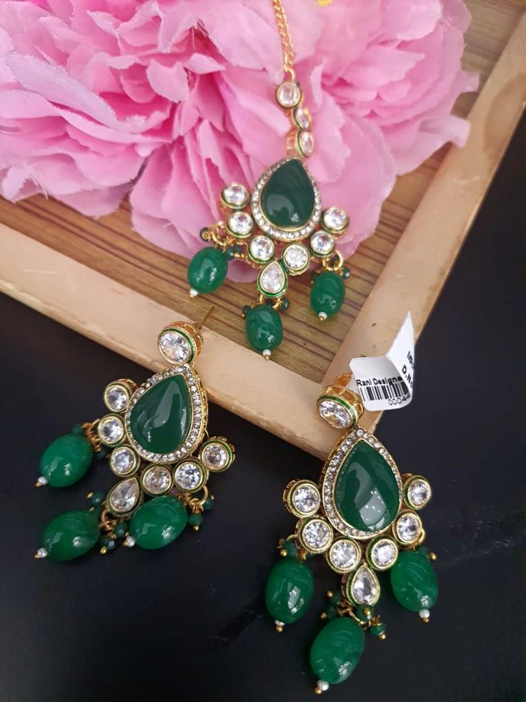 Gold Plated Green Polki Earrings.