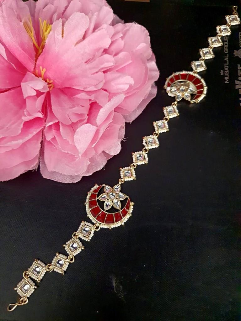 Red Minakari With Kundan Shishphool.