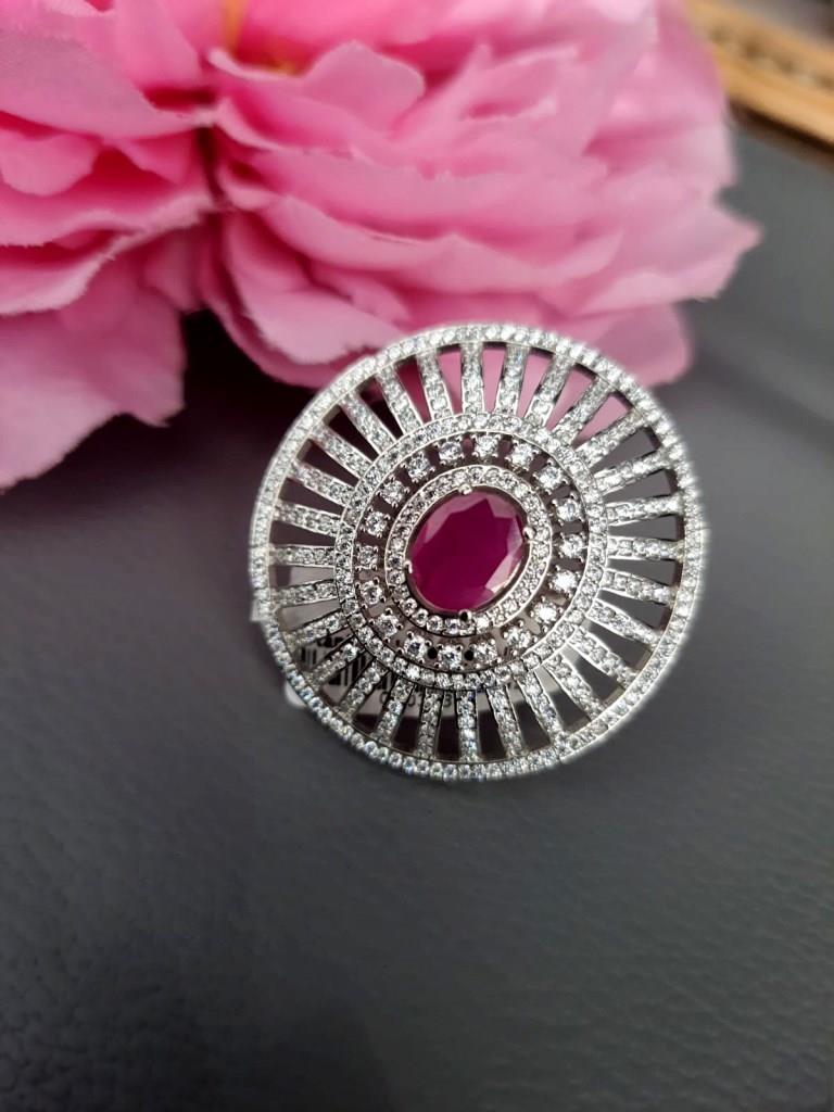 CZ Diamond With Ruby Stone Finger Ring.