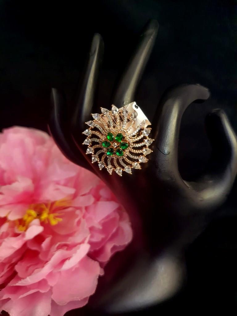 Designer Rose Gold Plated CZ Daimond Finger Ring.