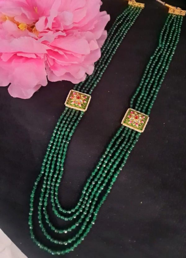 Green Onex Beads Long Necklace Set.