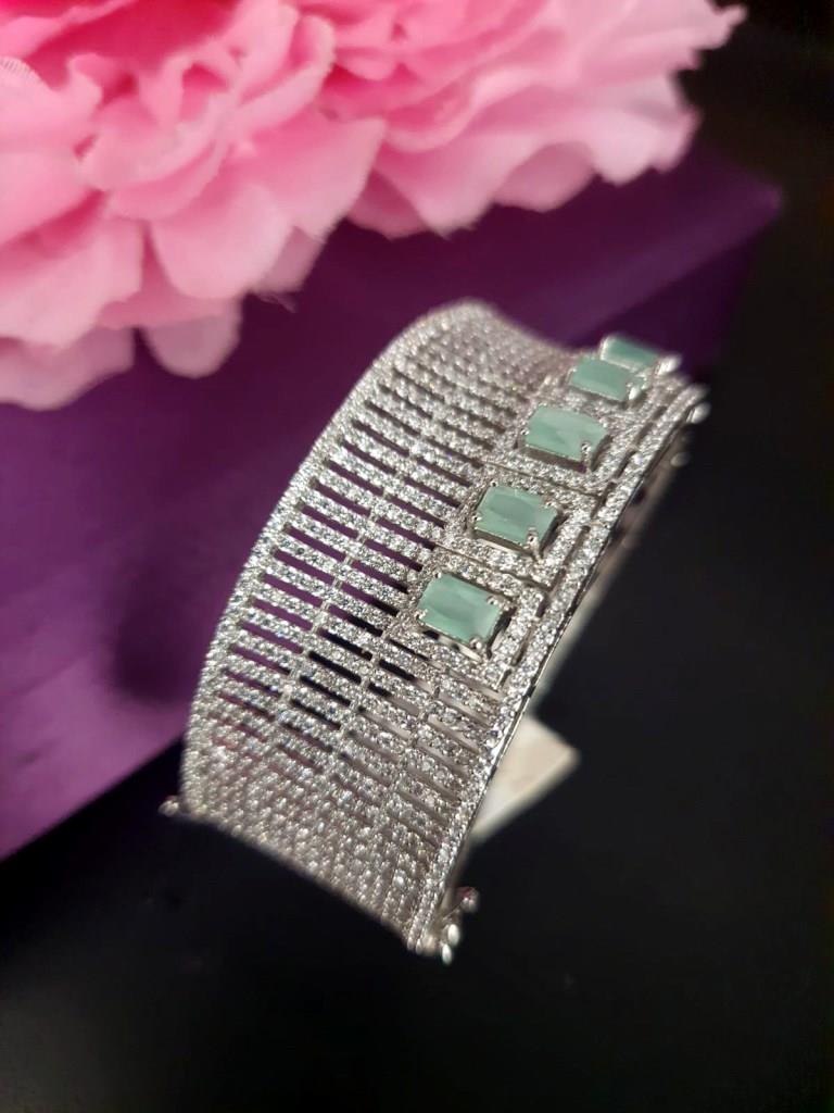 Designer CZ Diamond With Mint Green Stones Bracellets.