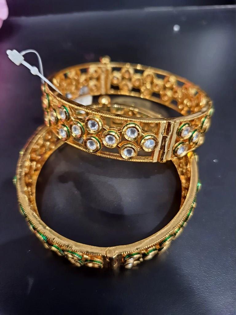 Gold Plated Antique Kundan Bangles.