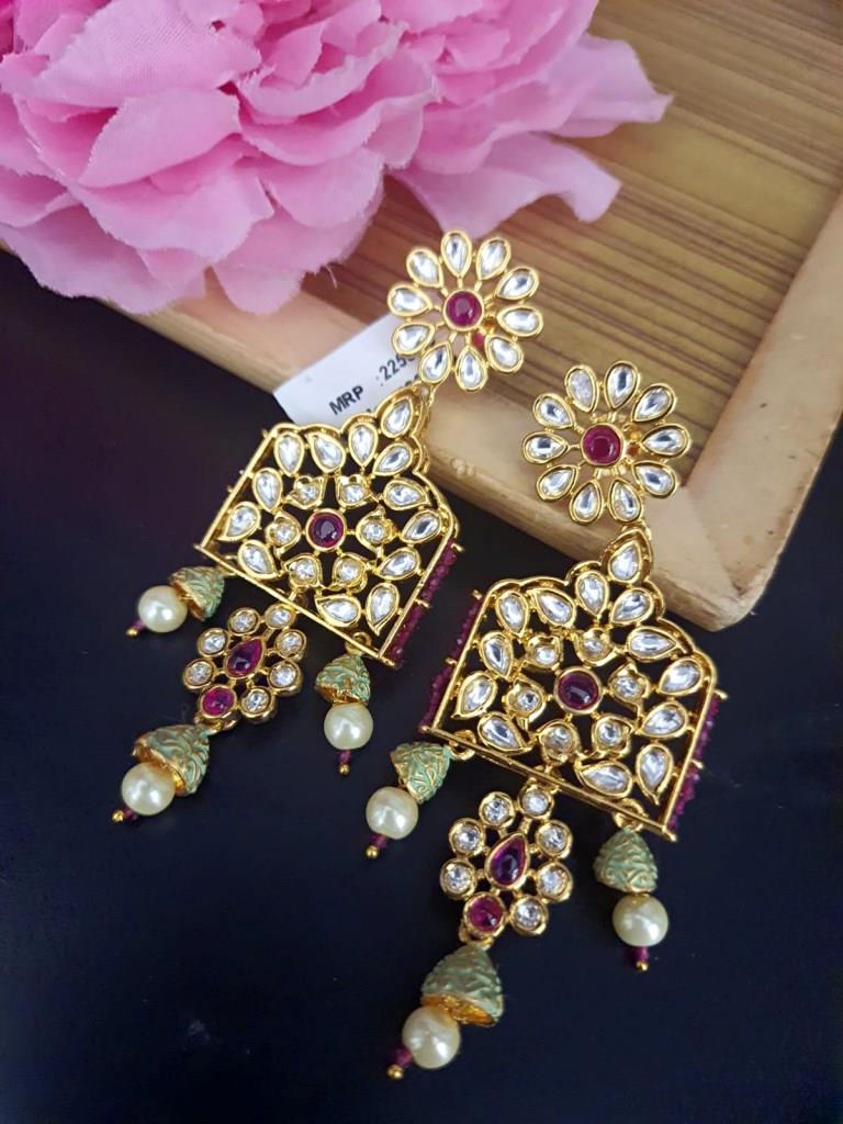 Green Minakari Kundan Earrings.