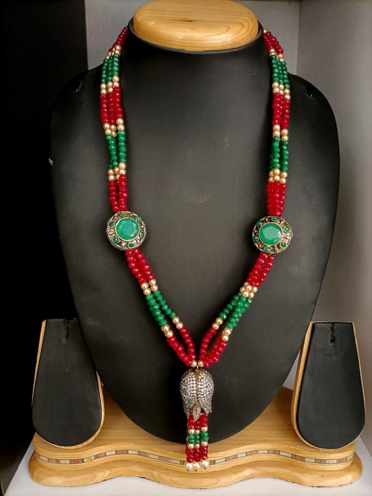 Handmade Red And Green Onex Beads Necklace.