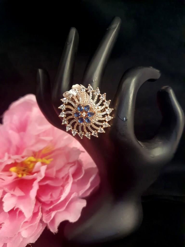 Designer Rose Gold Plated CZ Daimond Finger Ring.