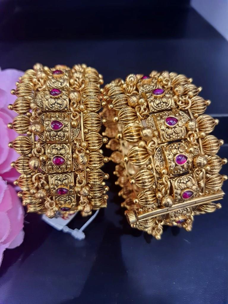 Traditional One Gram Gold Plated With Ruby Stone Bangles.