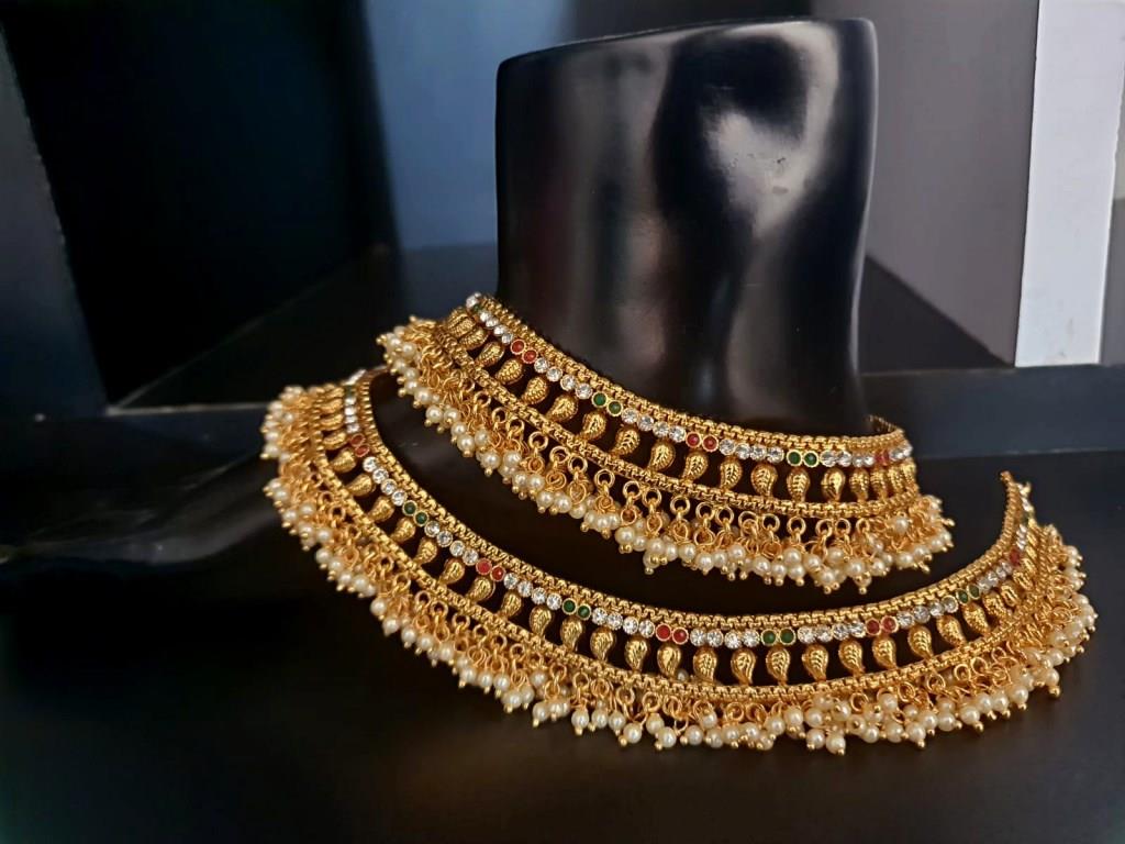 Gold Plated White Moti Payals.