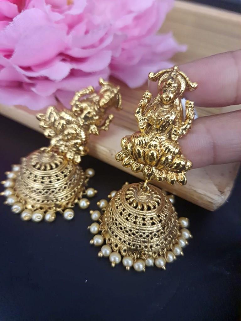 Goddess Lakshmi Antique Golden Earrings.