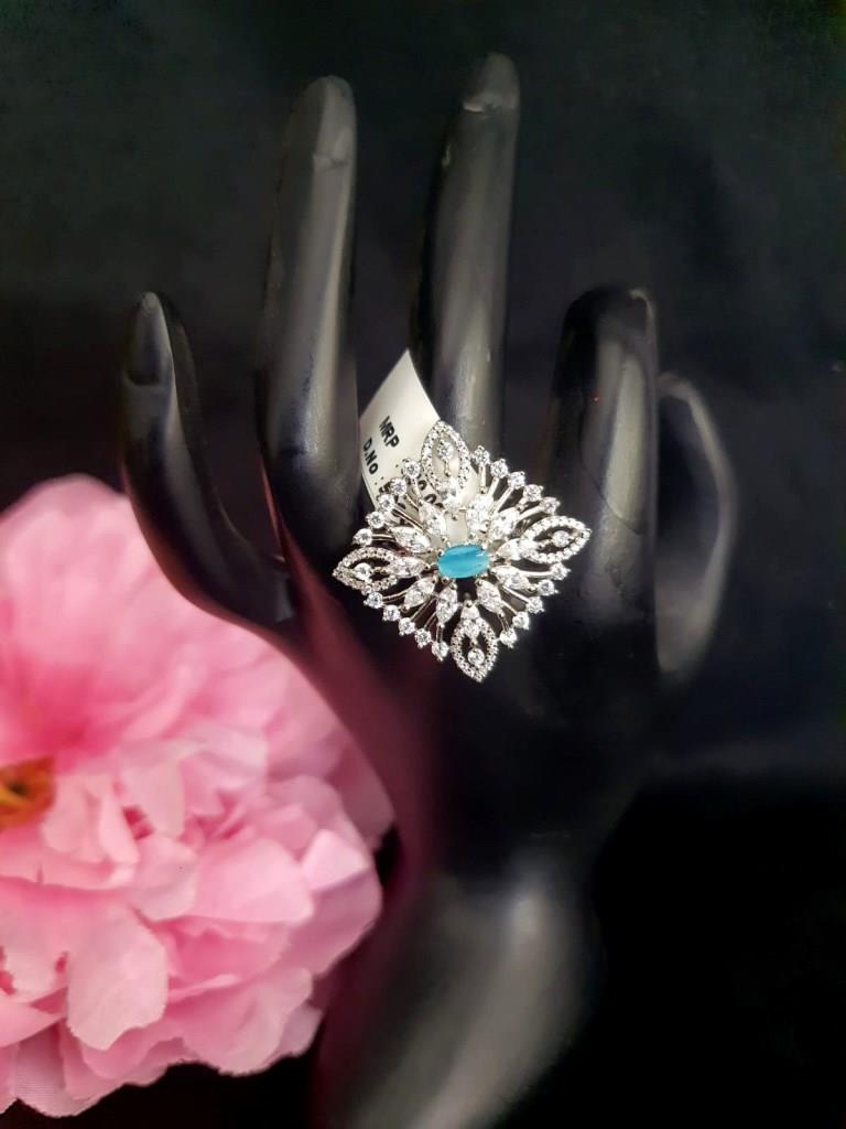 CZ Diamond With Sky Blue Stone Ring.