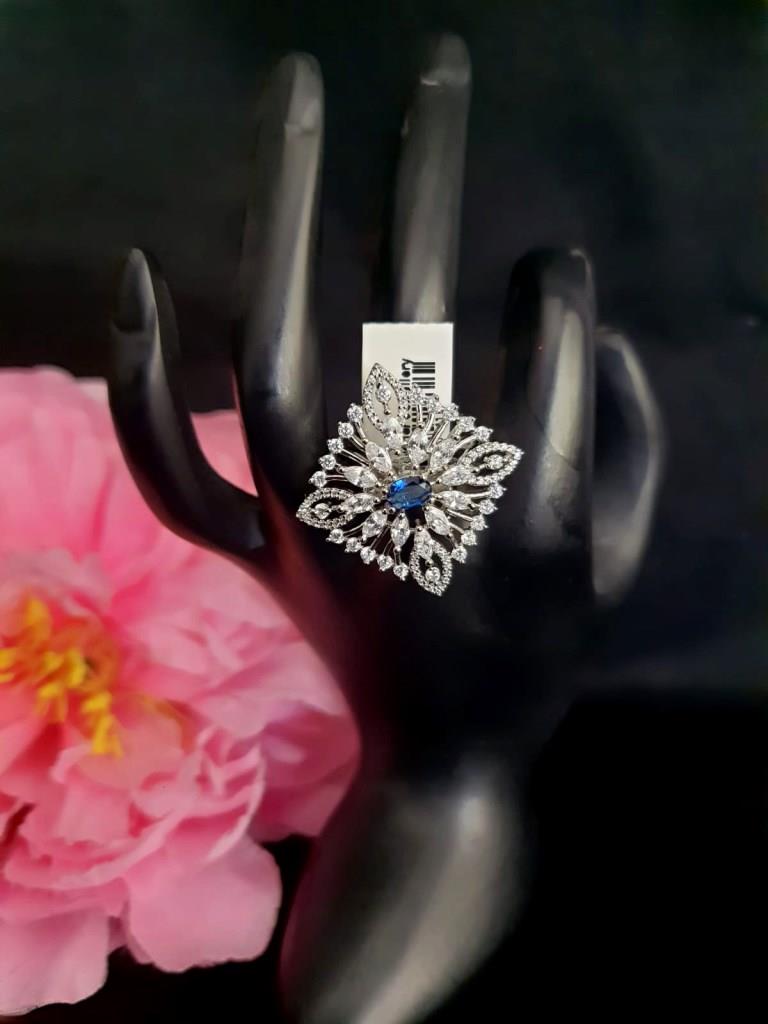 CZ Diamond With Navy Blue Stone Ring.