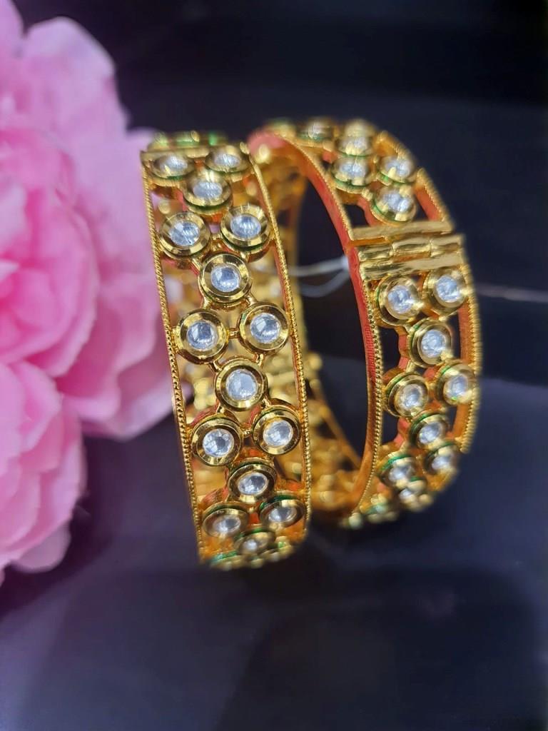 Gold Plated Antique Kundan Bangles.