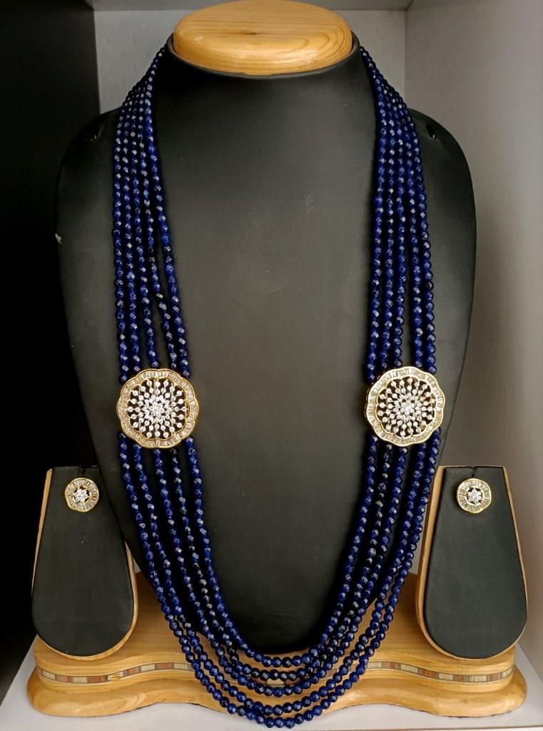 Royal Blue Beads With Beautiful Studs Earrings.