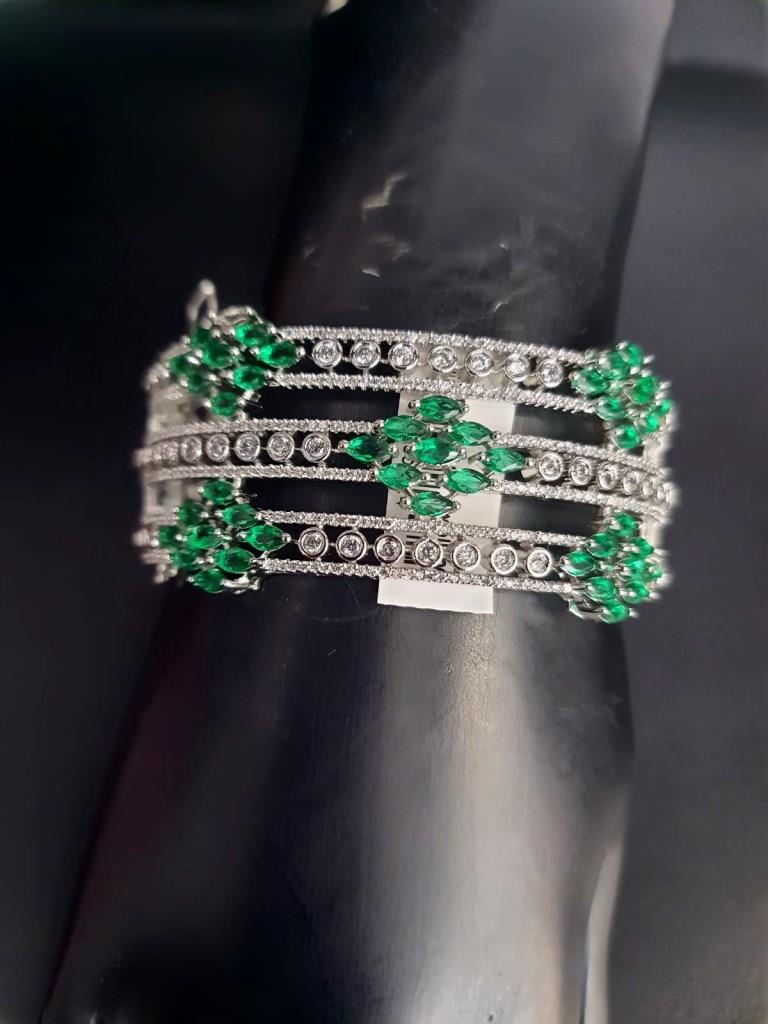 Green Blue Stones With CZ Diamond Bracellet.