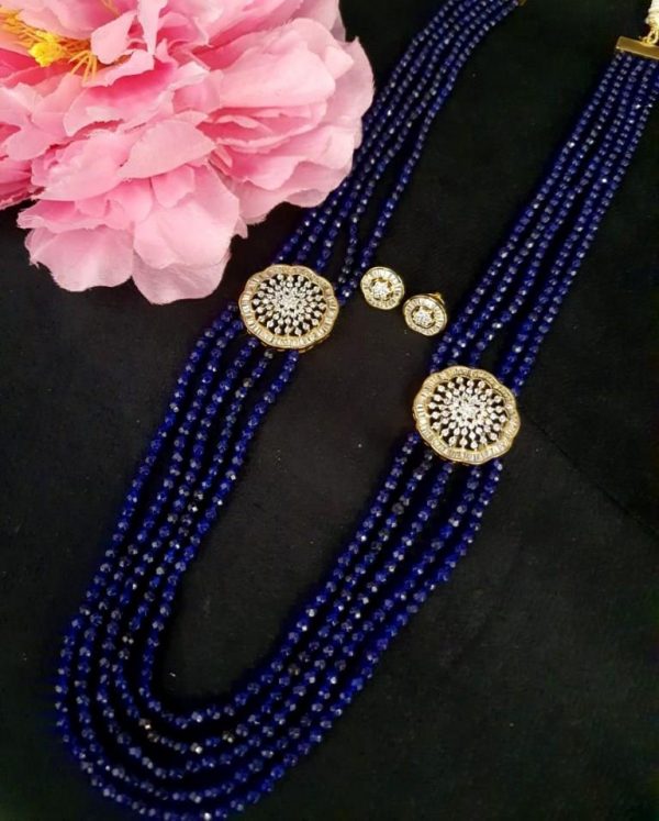 Royal Blue Beads With Beautiful Studs Earrings.