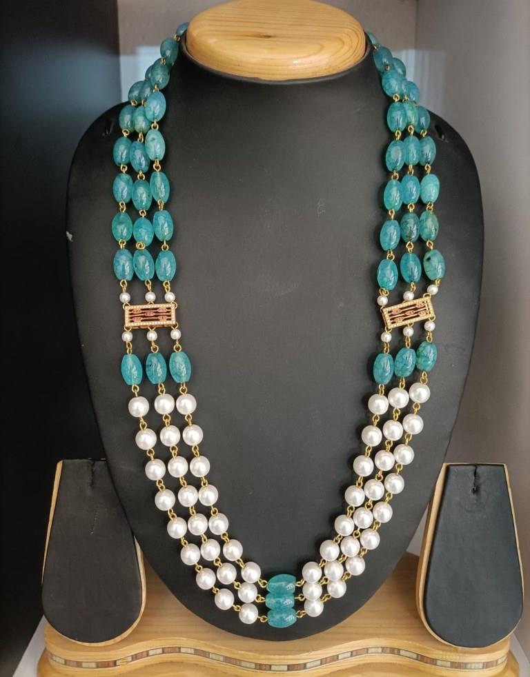 Exclusive Aqua Pearl And White Pearl Mala.