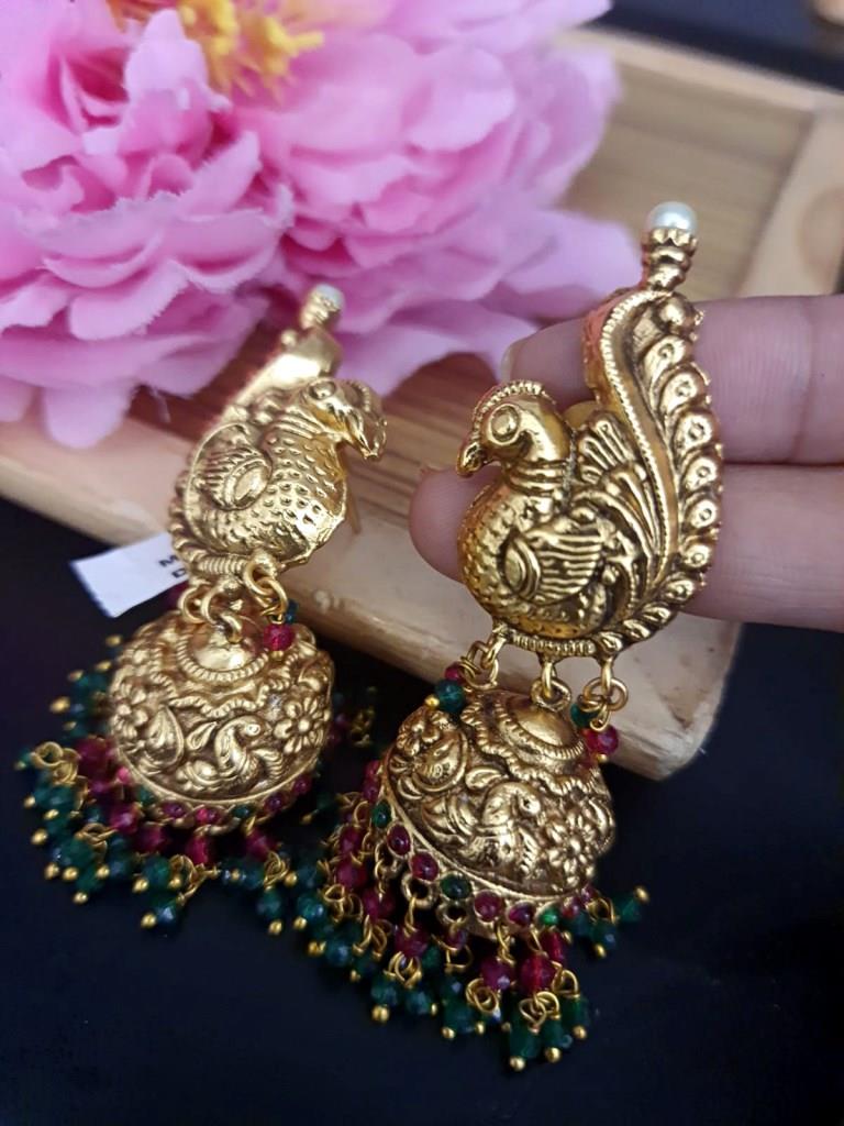 Antique Gold Peacock Design Earrings.