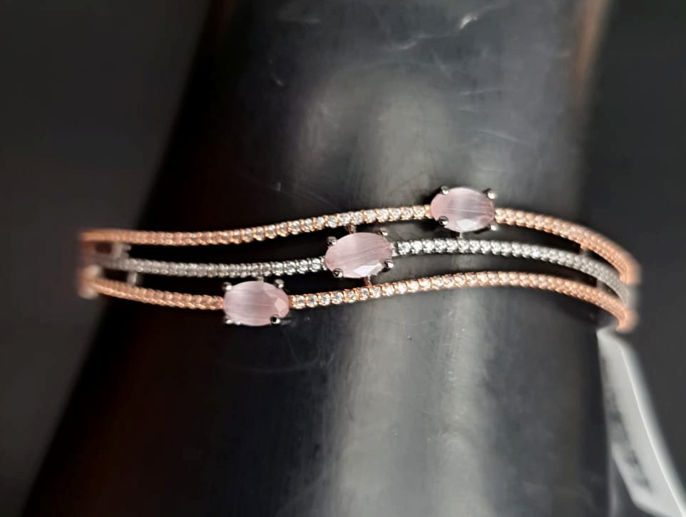 Designer CZ Diamond With Baby Pink Stones.