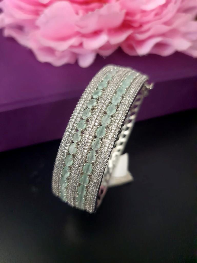 CZ Diamond With Mint Green Stones Bracellet.