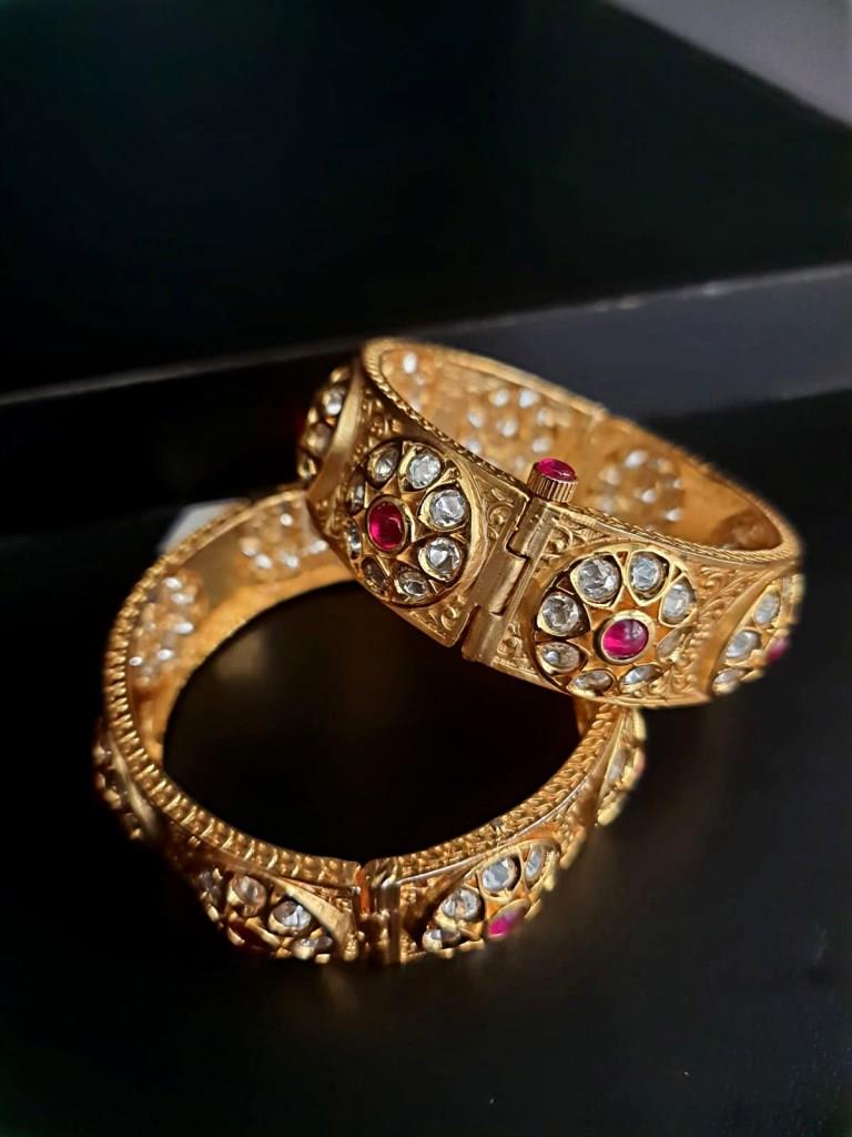 One Gram Gold Polki Kundan Antique Bangles.